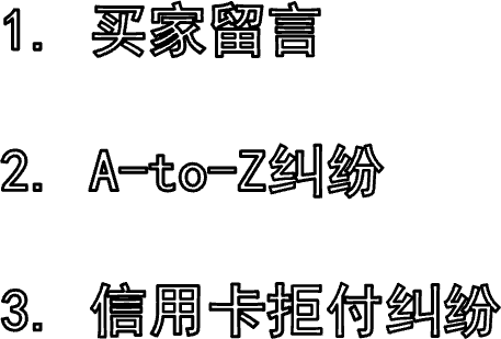 1. 买家留言2. A-to-Z纠纷3. 信用卡拒付纠纷