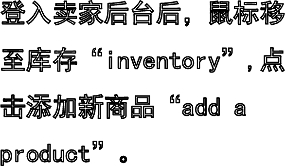 登入卖家后台后，鼠标移至库存“inventory”,点击添加新商品“add a product”。