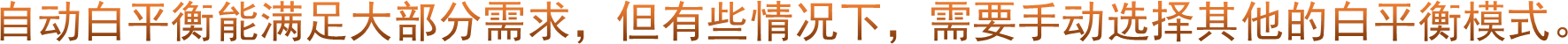 自动白平衡能满足大部分需求，但有些情况下，需要手动选择其他的白平衡模式。