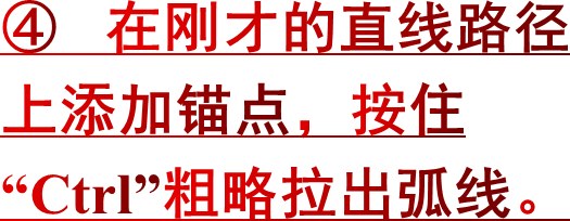 ④ 在刚才的直线路径上添加锚点，按住“Ctrl”粗略拉出弧线。