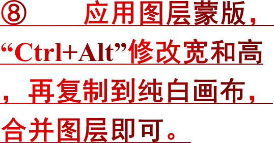 ⑧ 应用图层蒙版，“Ctrl+Alt”修改宽和高，再复制到纯白画布，合并图层即可。