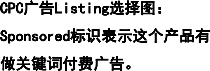 CPC广告Listing选择图：Sponsored标识表示这个产品有做关键词付费广告。