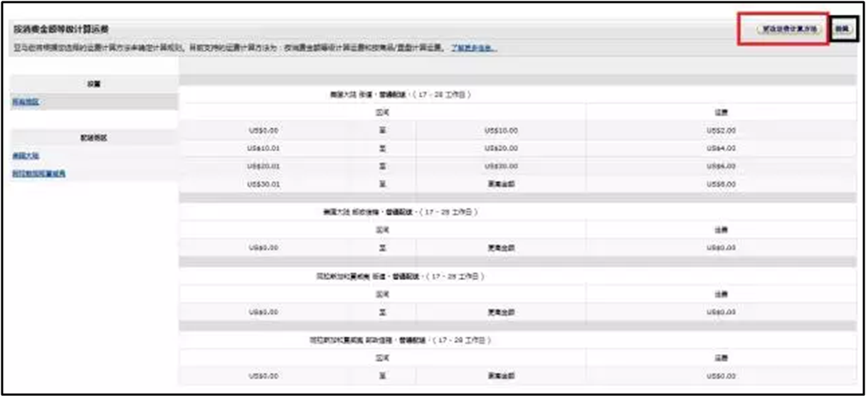 亚马逊自发货运费设置